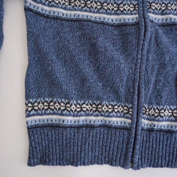 Vintage Jenny Buchanan Blue White Fair Isle Knit Hooded Zip Sweater Cabincore M - Picture 7 of 9